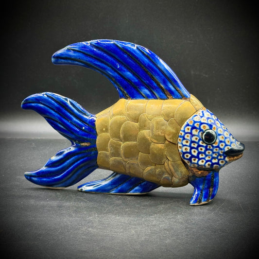 Tonala, Mexico Ceramic and Brass Large Fish