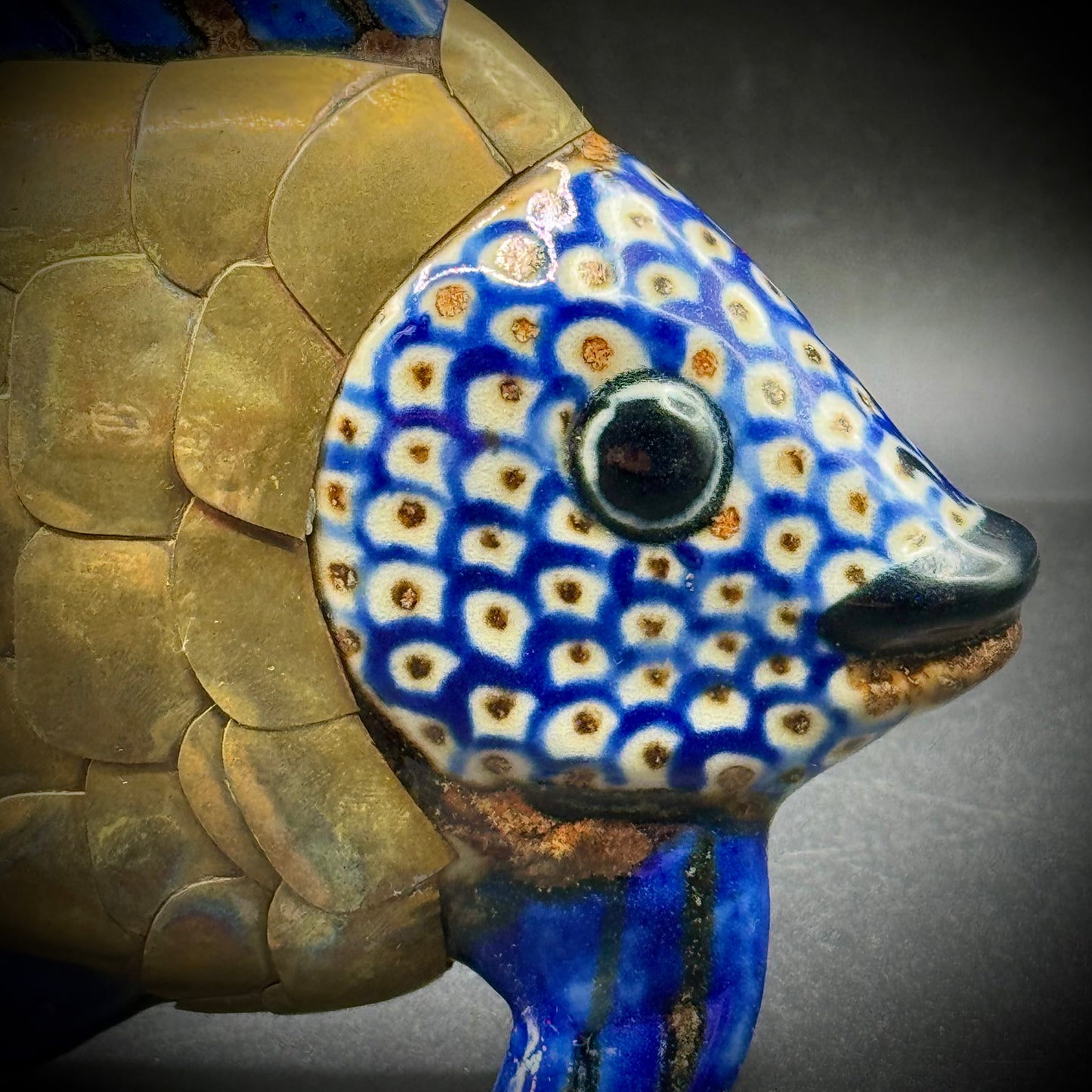 Tonala, Mexico Ceramic and Brass Large Fish