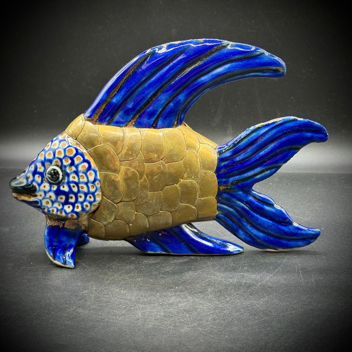 Tonala, Mexico Ceramic and Brass Large Fish