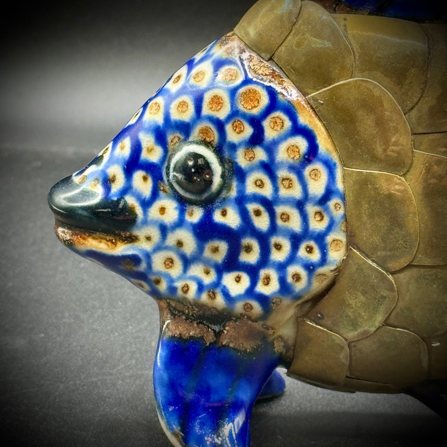 Tonala, Mexico Ceramic and Brass Large Fish
