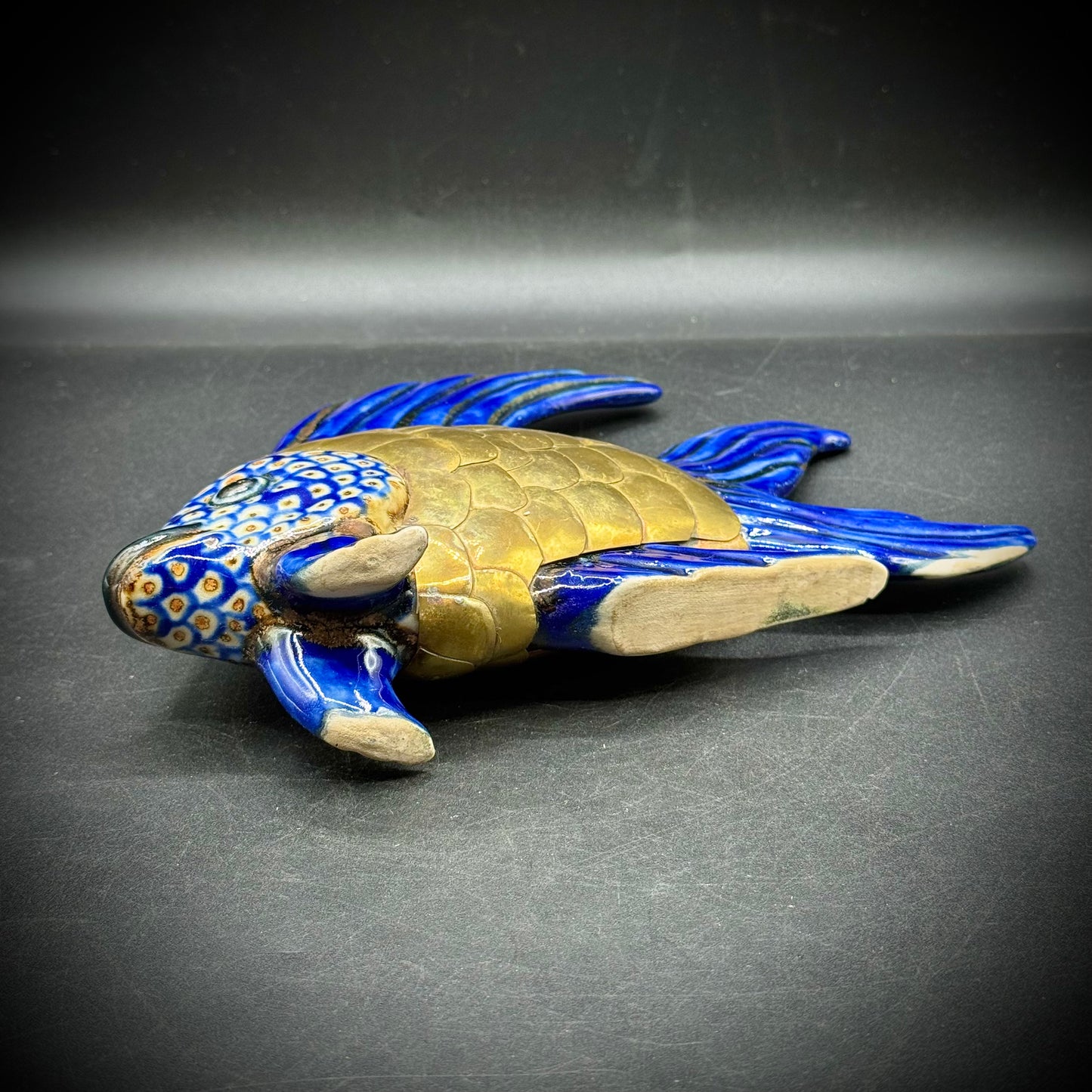 Tonala, Mexico Ceramic and Brass Large Fish