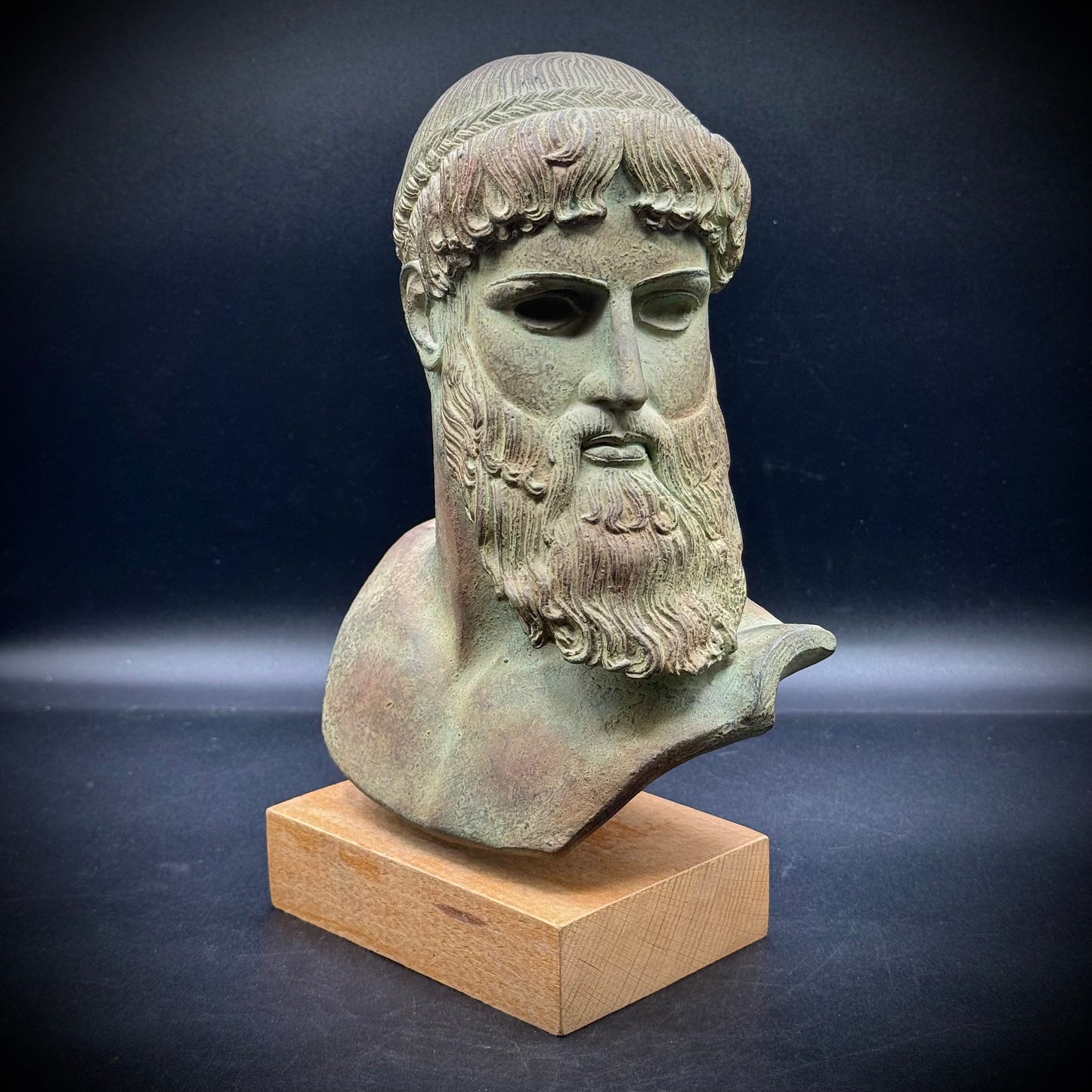 Incredible Poseidon/Neptune Bust on Wood Base - Made in Greece