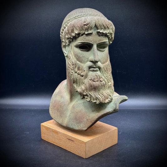 Incredible Poseidon/Neptune Bust on Wood Base - Made in Greece