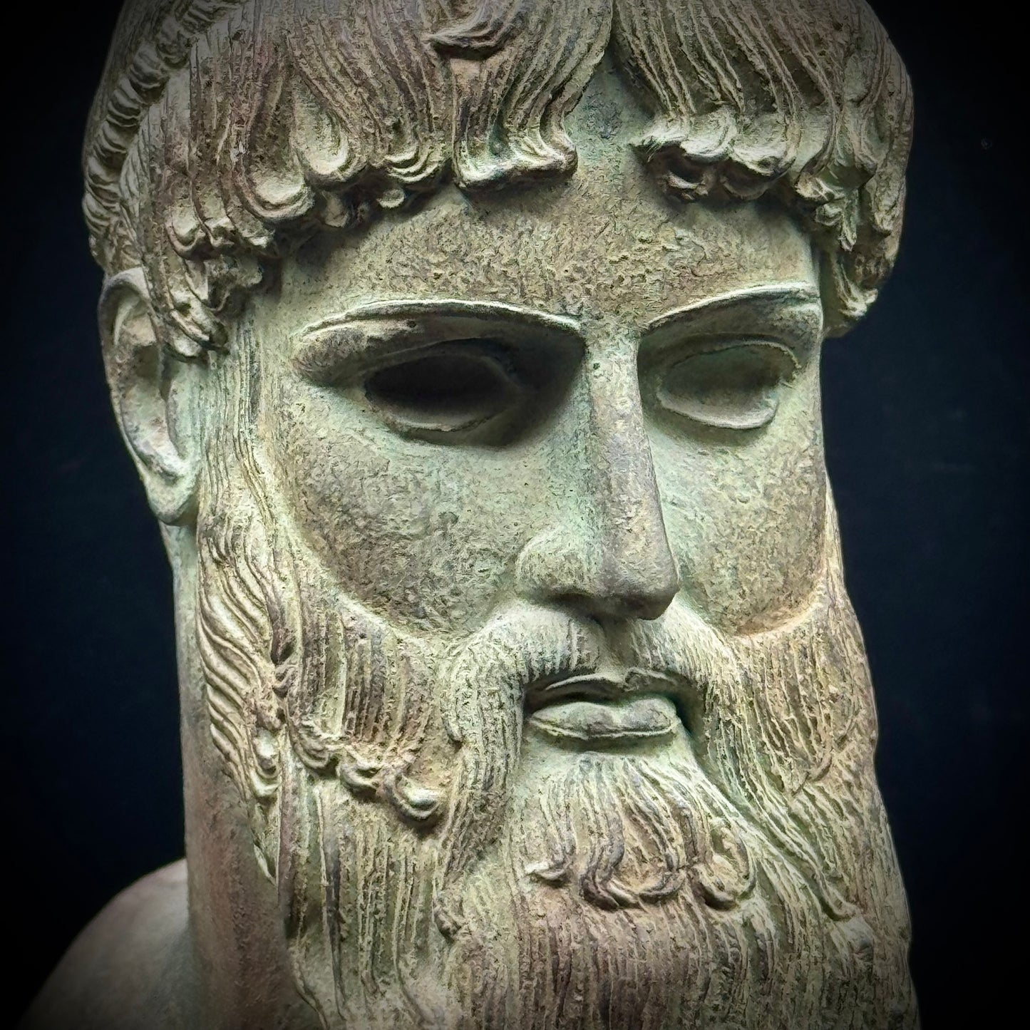 Incredible Poseidon/Neptune Bust on Wood Base - Made in Greece