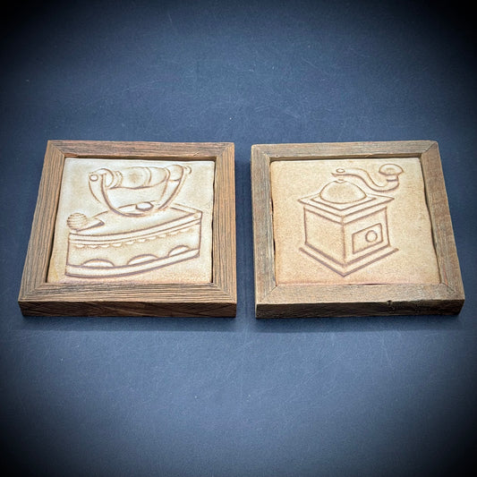 Pair of Vintage Villeroy & Boch Wood Framed Tiles