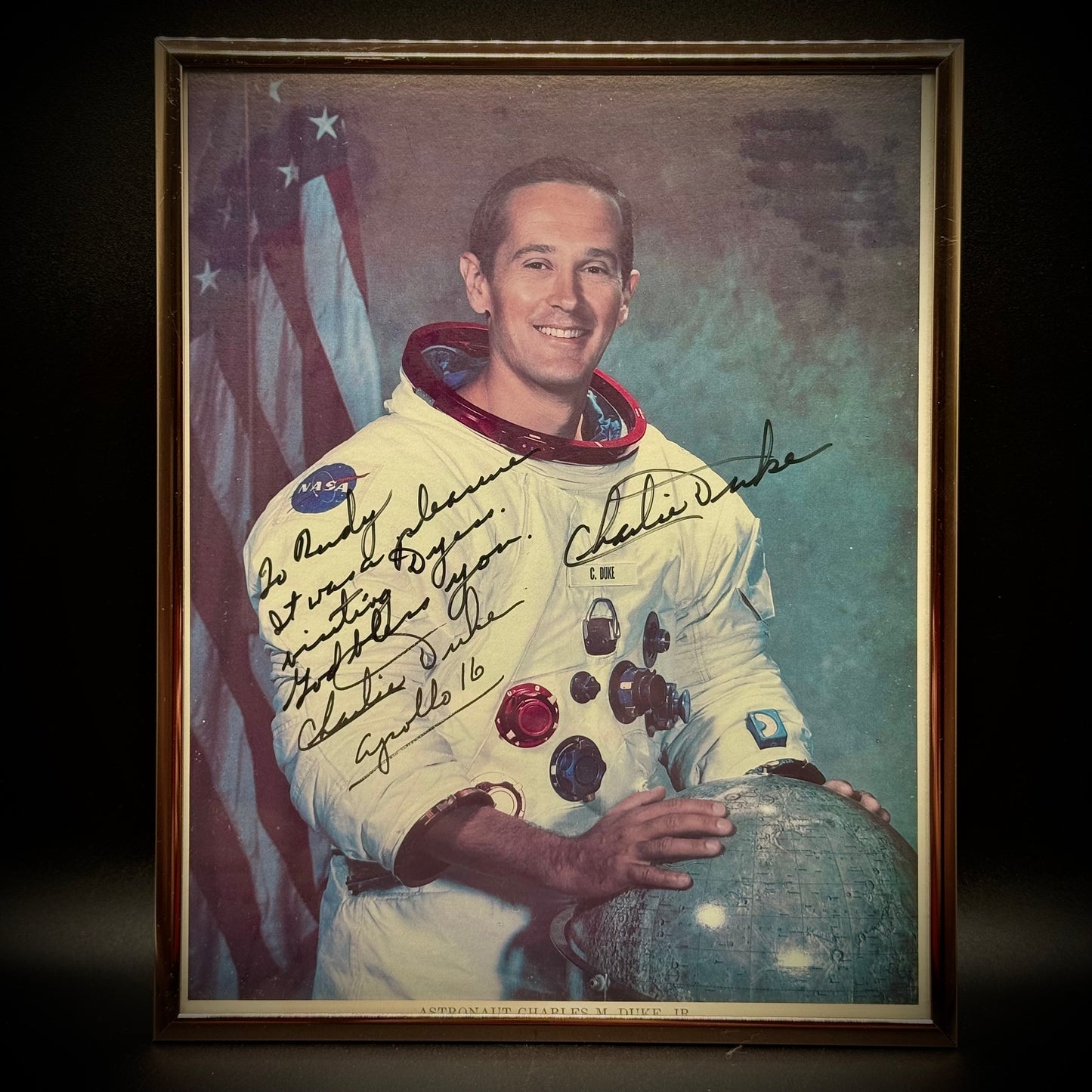 Framed Apollo 16 Moonwalker Charlie Duke Double Signed Photograph
