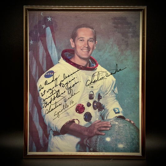 Framed Apollo 16 Moonwalker Charlie Duke Double Signed Photograph