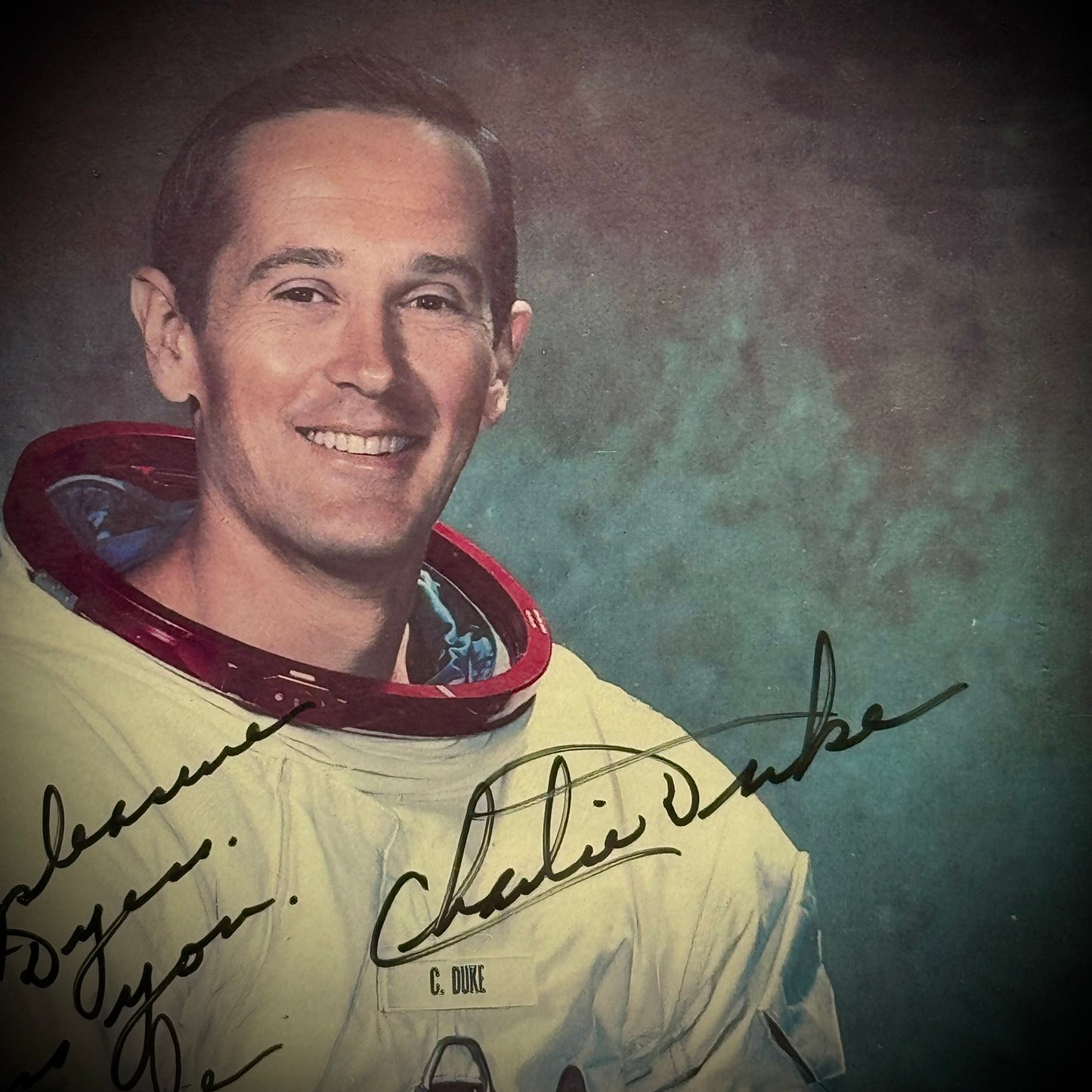 Framed Apollo 16 Moonwalker Charlie Duke Double Signed Photograph