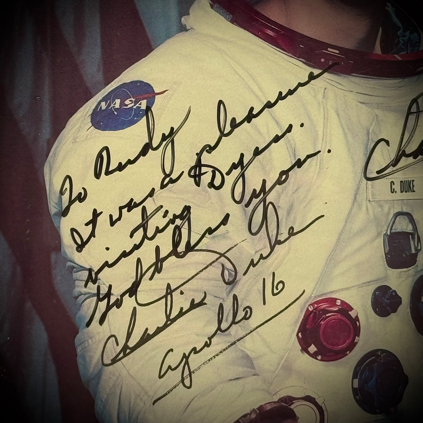 Framed Apollo 16 Moonwalker Charlie Duke Double Signed Photograph