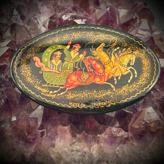 Vintage Hand Painted & Lacquered Russian Brooch #2