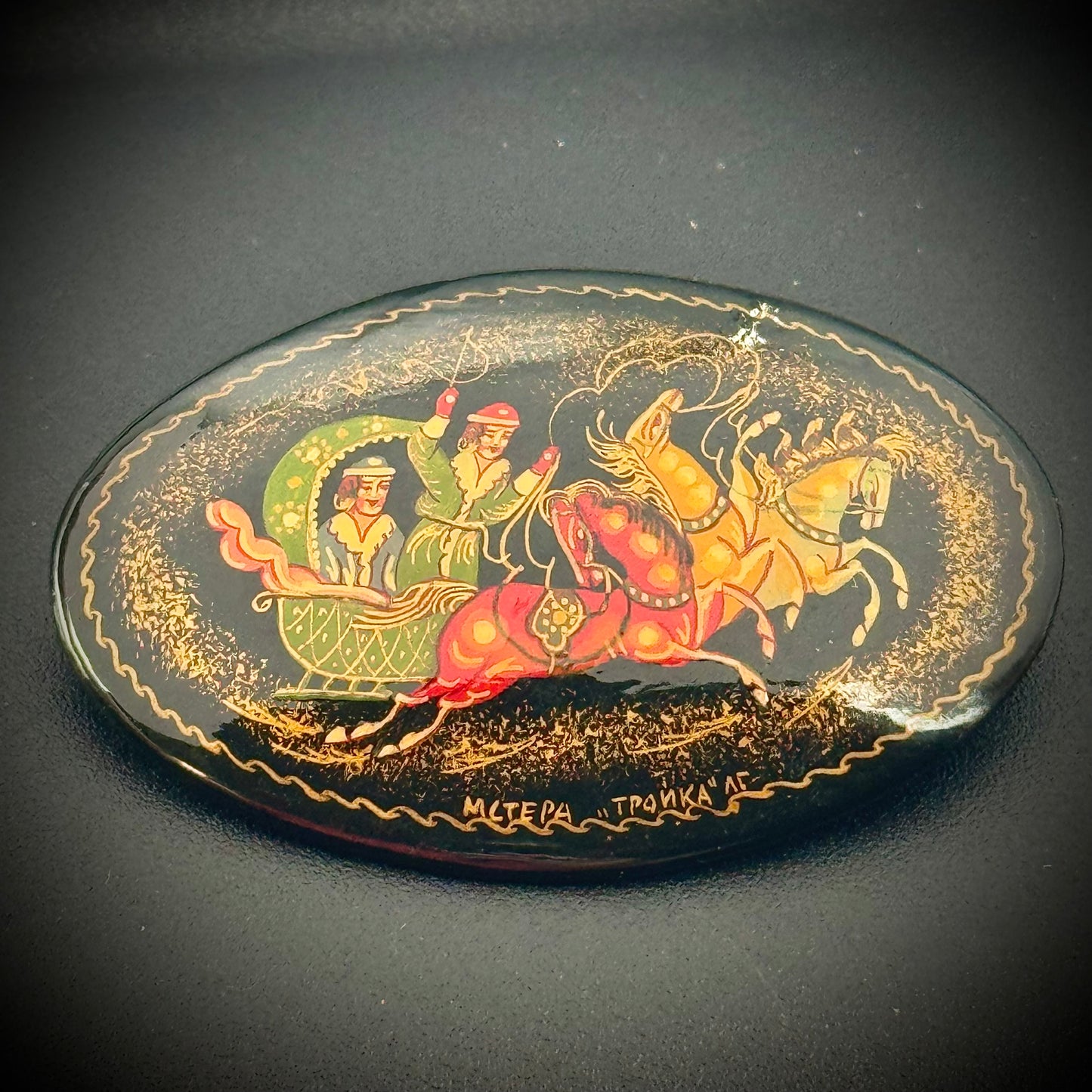 Vintage Hand Painted & Lacquered Russian Brooch #2