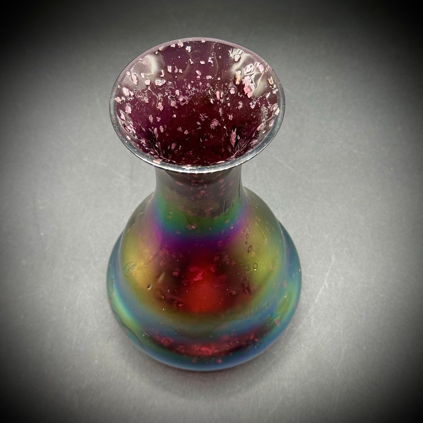 Hand Blown Iridescent Multi-Color Art Glass Vase