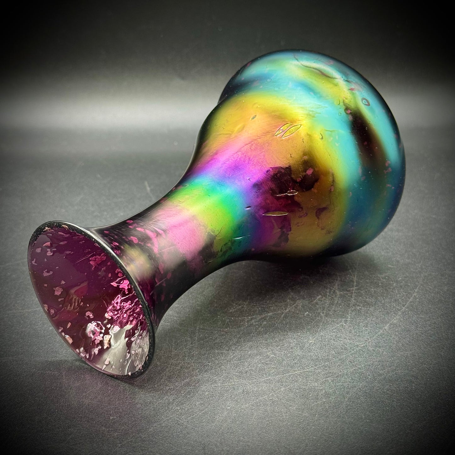 Hand Blown Iridescent Multi-Color Art Glass Vase