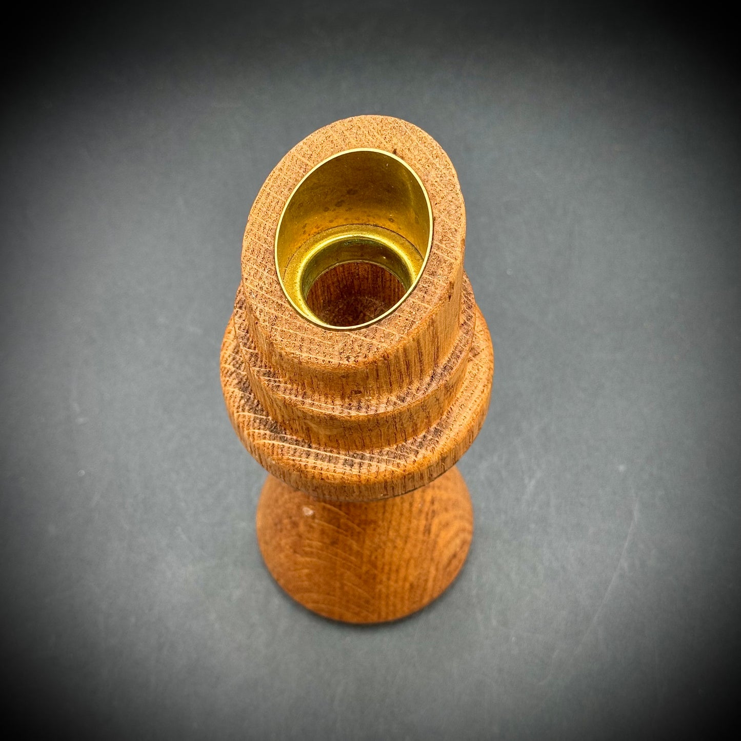 Hand Turned MCM Wood & Metal Candlestick