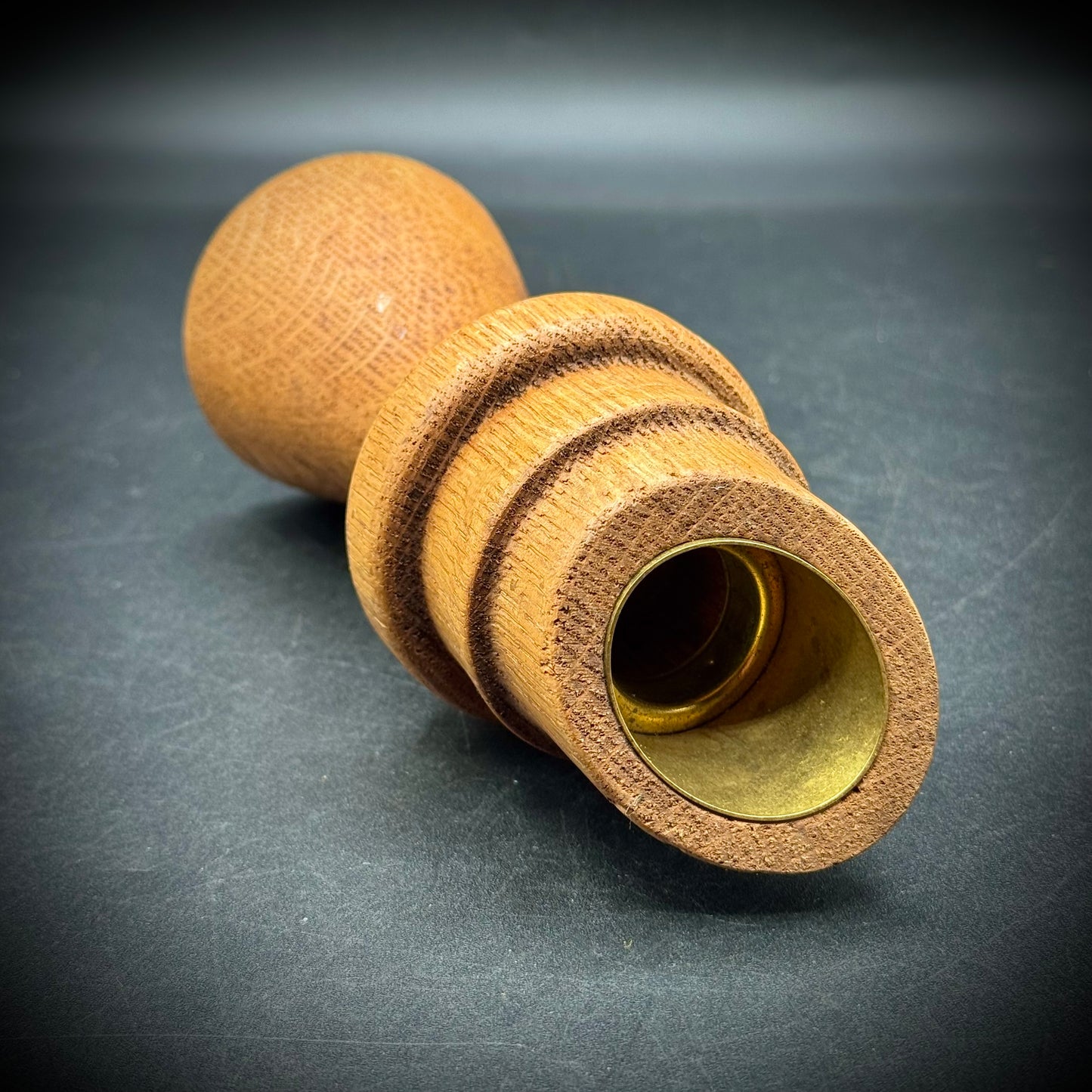 Hand Turned MCM Wood & Metal Candlestick