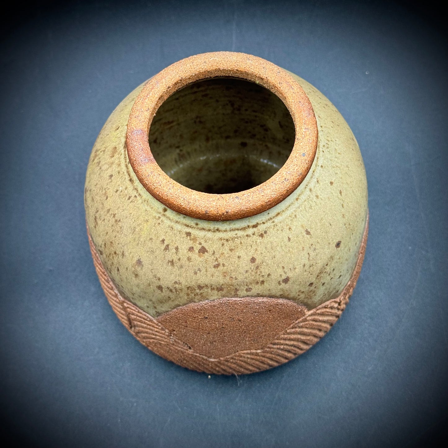 Artist Signed "Sunrise Over Mountains" Speckled Pottery Vase