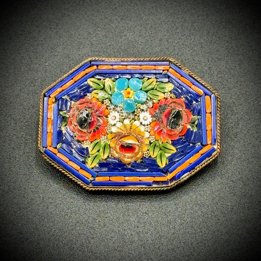 Antique Victorian Micro Mosaic Brooch Made in Italy