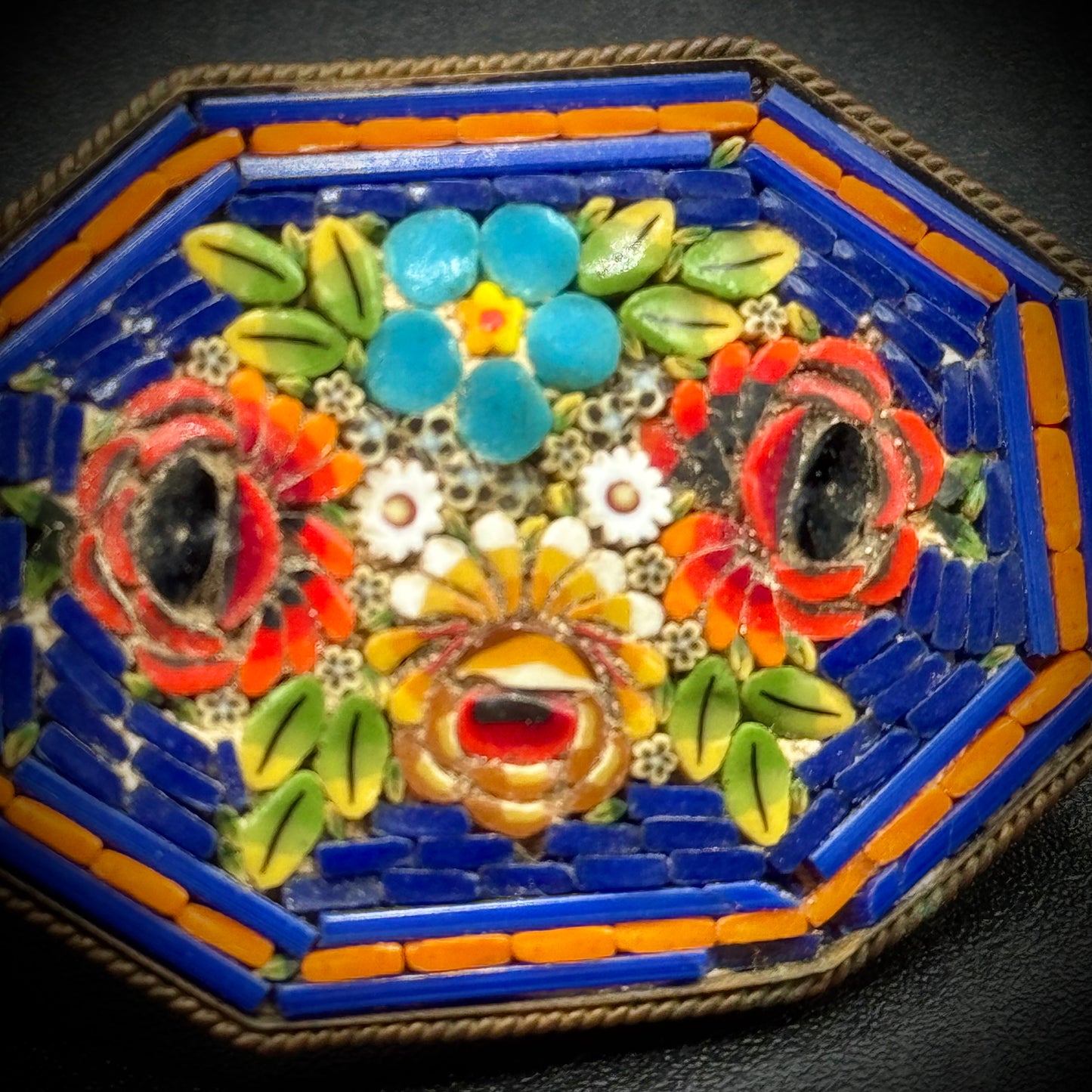 Antique Victorian Micro Mosaic Brooch Made in Italy