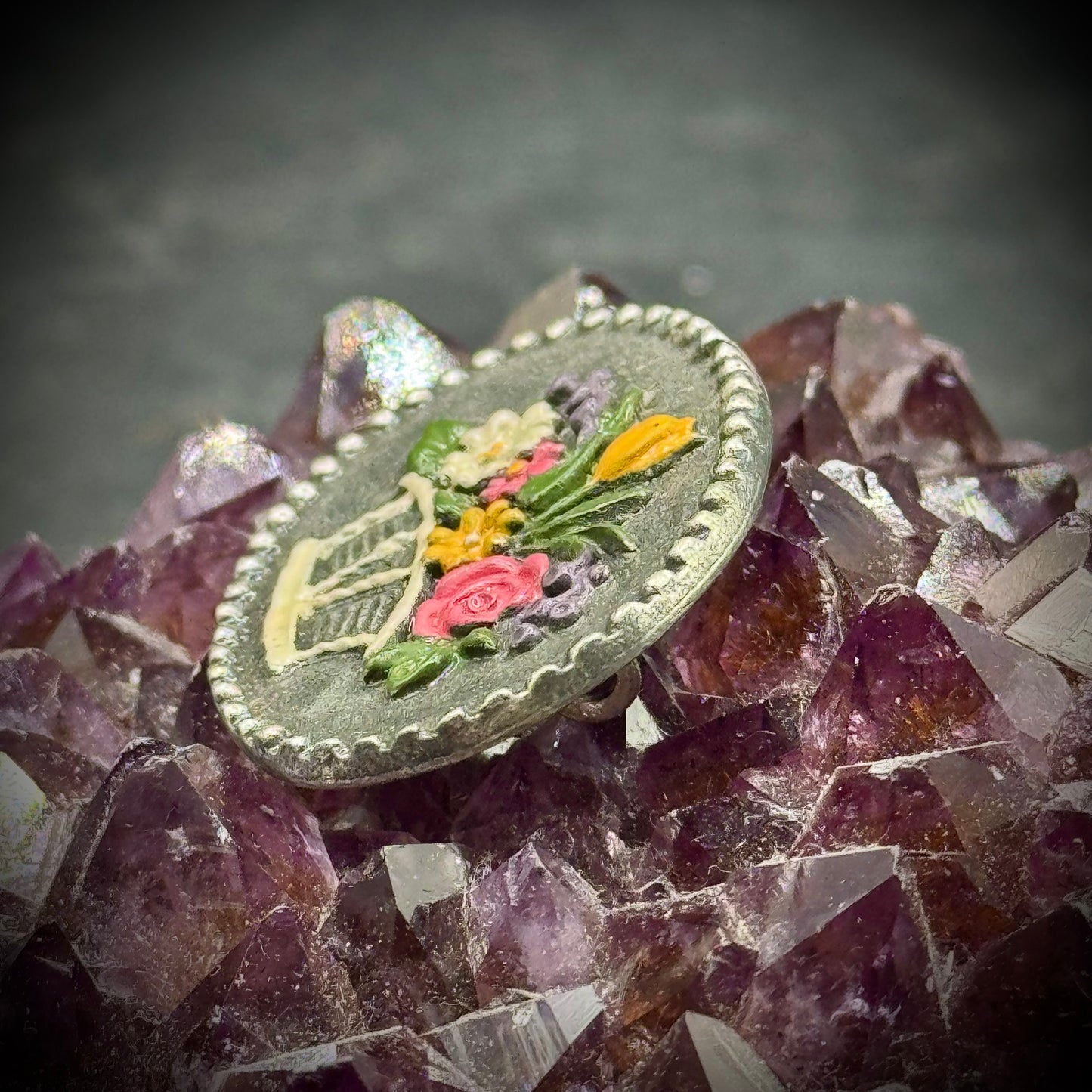 Vintage Artist Kuhn Alpaca Silver Flower Basket Motif Brooch