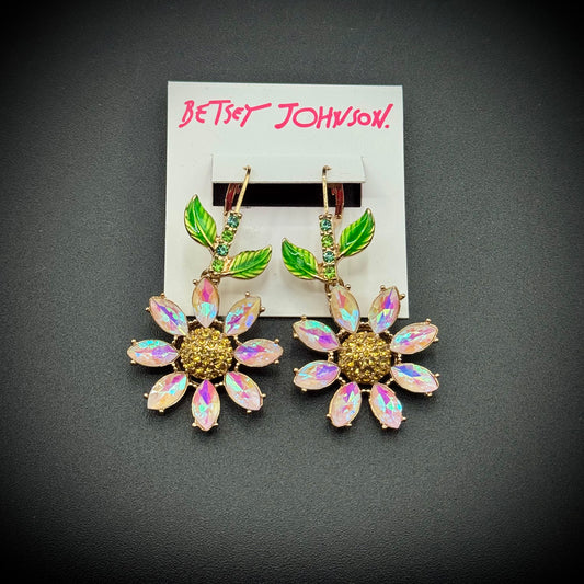New Betsy Johnson Hanging Flower Earrings