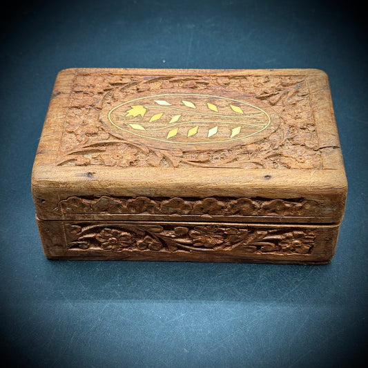 Inlaid Rosewood Carved Trinket Box - Made in India