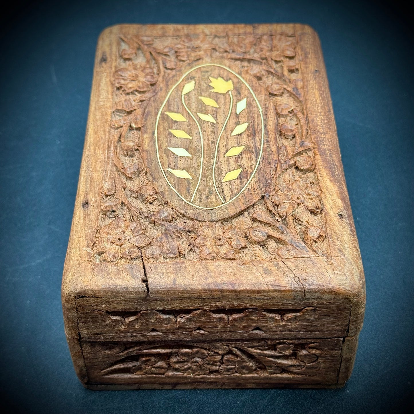 Inlaid Rosewood Carved Trinket Box - Made in India