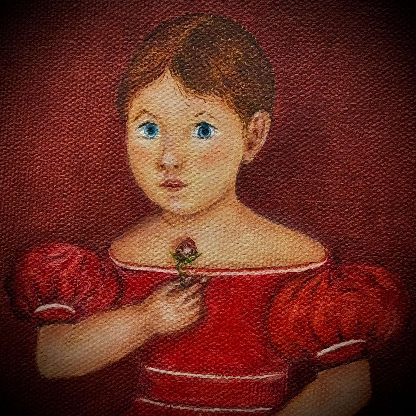 Vintage Artist Signed Original 18th Century Itinerant American Style Portrait with Easel