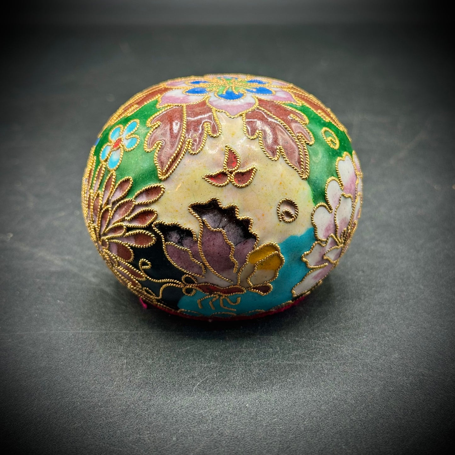 Stunning Multi-Color Cloisonné Ball with Flower & Butterfly Motif