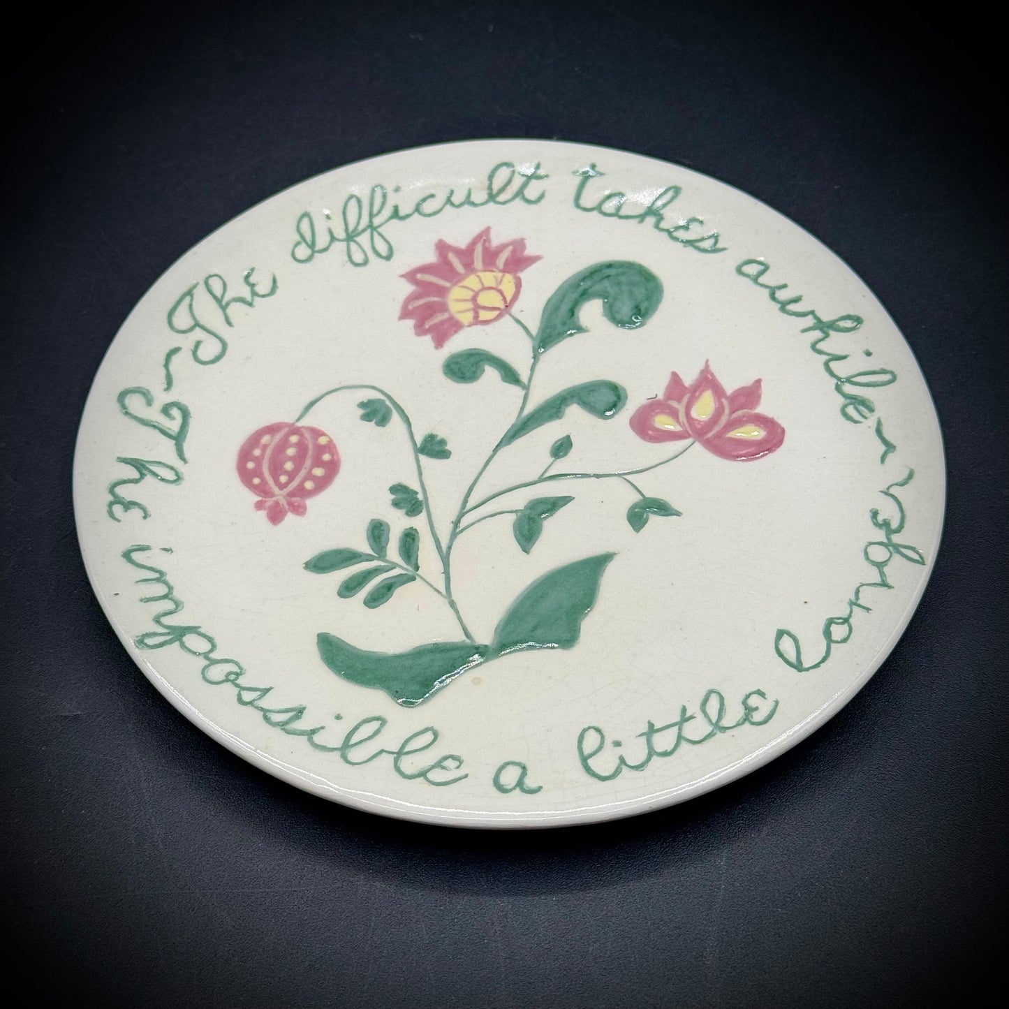 Hand Made Small Ceramic Plate with Folk Art Flowers