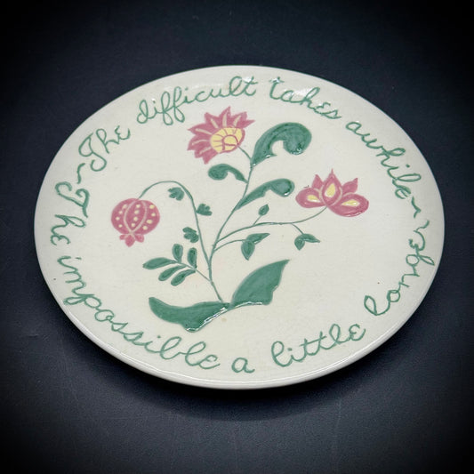 Hand Made Small Ceramic Plate with Folk Art Flowers