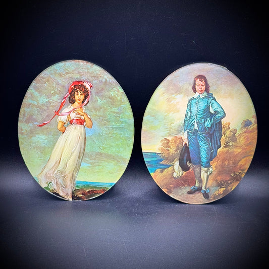 Pair of Vintage Convex Gainsborough Prints on Glass "Blue Boy" & "Pinkie"