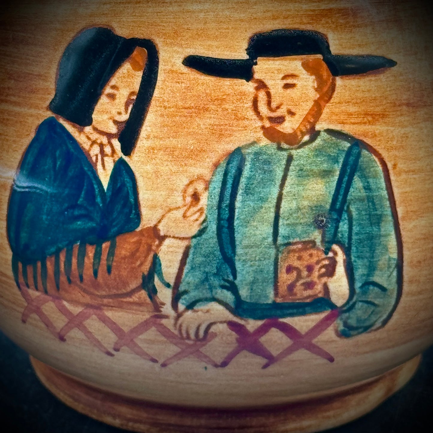 Pennsbury Pottery Pitcher with Amish Motif