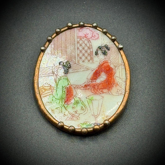 Antique Japanese Pottery Brooch/Pendant Piece of Possible Meiji Dynasty Satsuma Porcelain