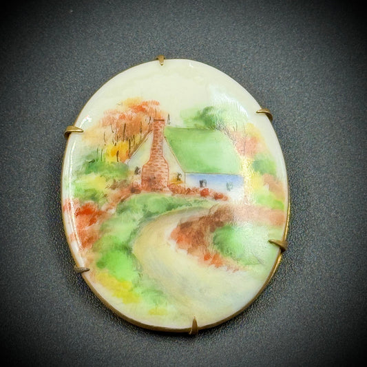Antique Porcelain Hand Painted Brooch