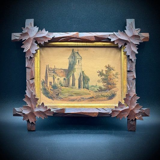 Antique Victorian Stunning Wood Frame with Hand Tinted Lithograph