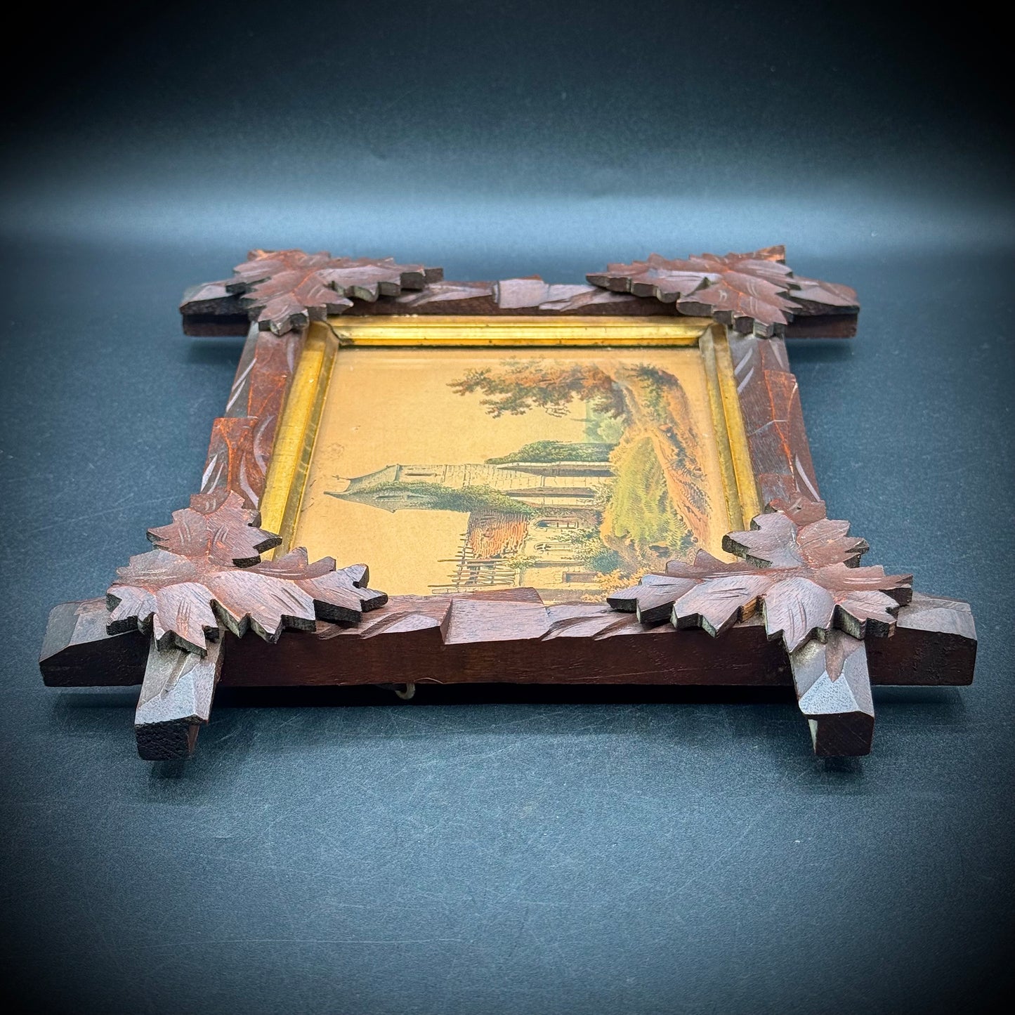 Antique Victorian Stunning Wood Frame with Hand Tinted Lithograph