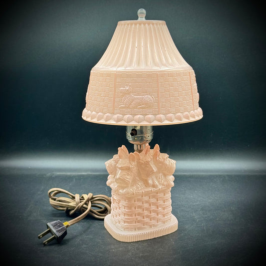 RARE Vintage 1940s Pink Depression Glass Scottie Dog Basket Lamp
