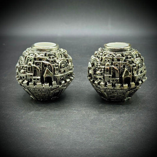 Pair of Sterling Silver .925 Plated Jerusalem, Israel Candle Holders