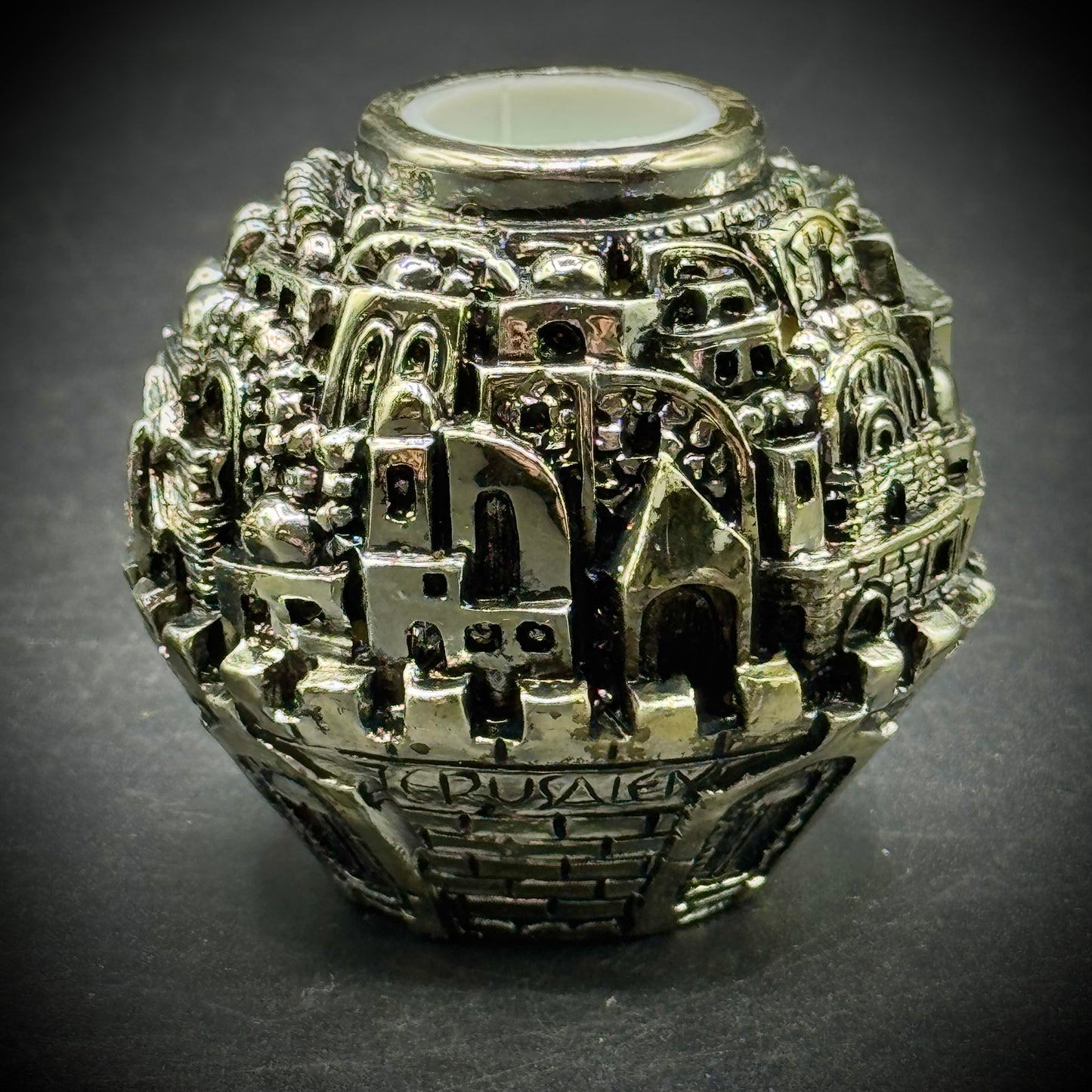 Pair of Sterling Silver .925 Plated Jerusalem, Israel Candle Holders