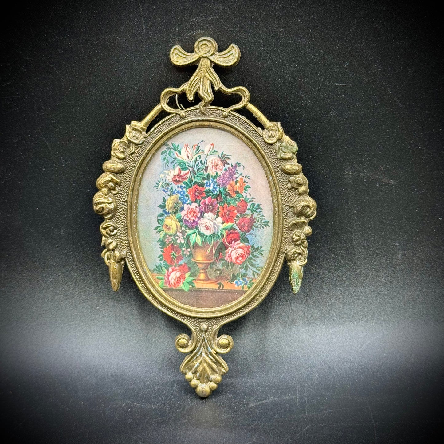 Vintage Ornate Metal Framed Flower Print - Made in Italy