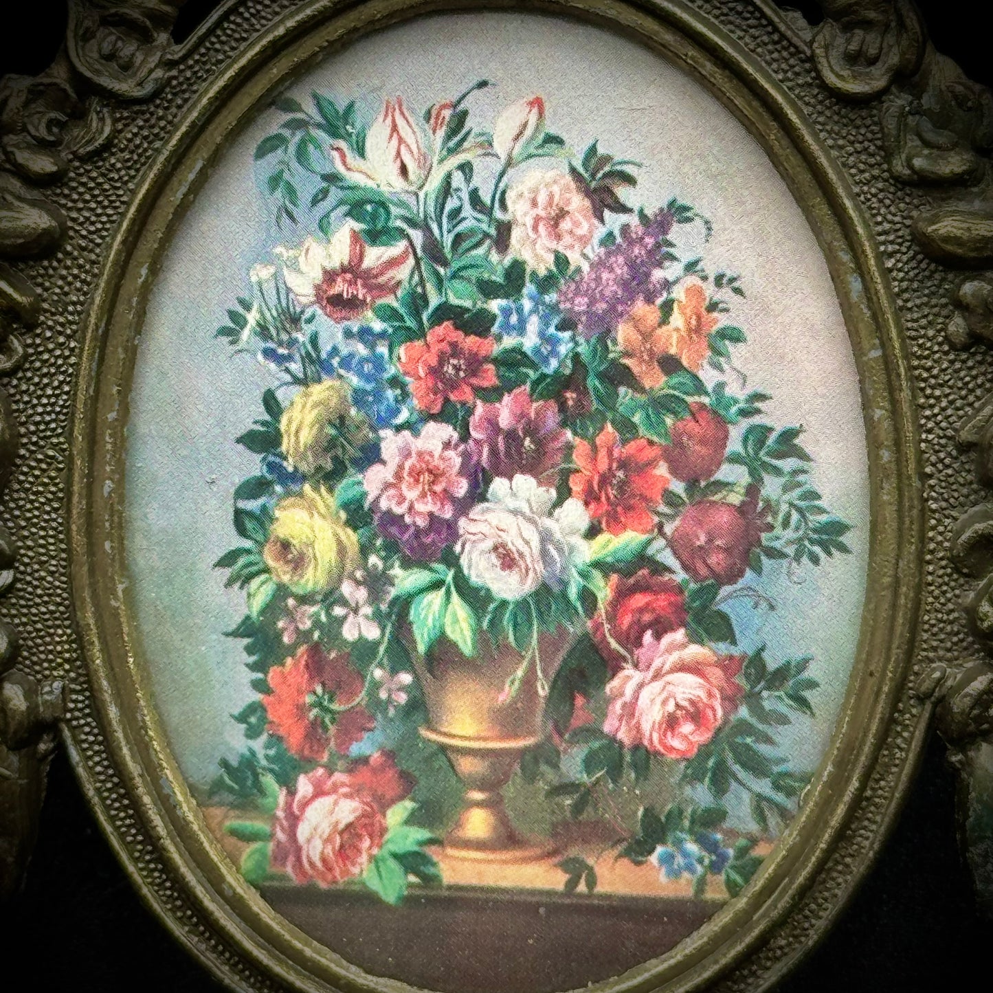 Vintage Ornate Metal Framed Flower Print - Made in Italy