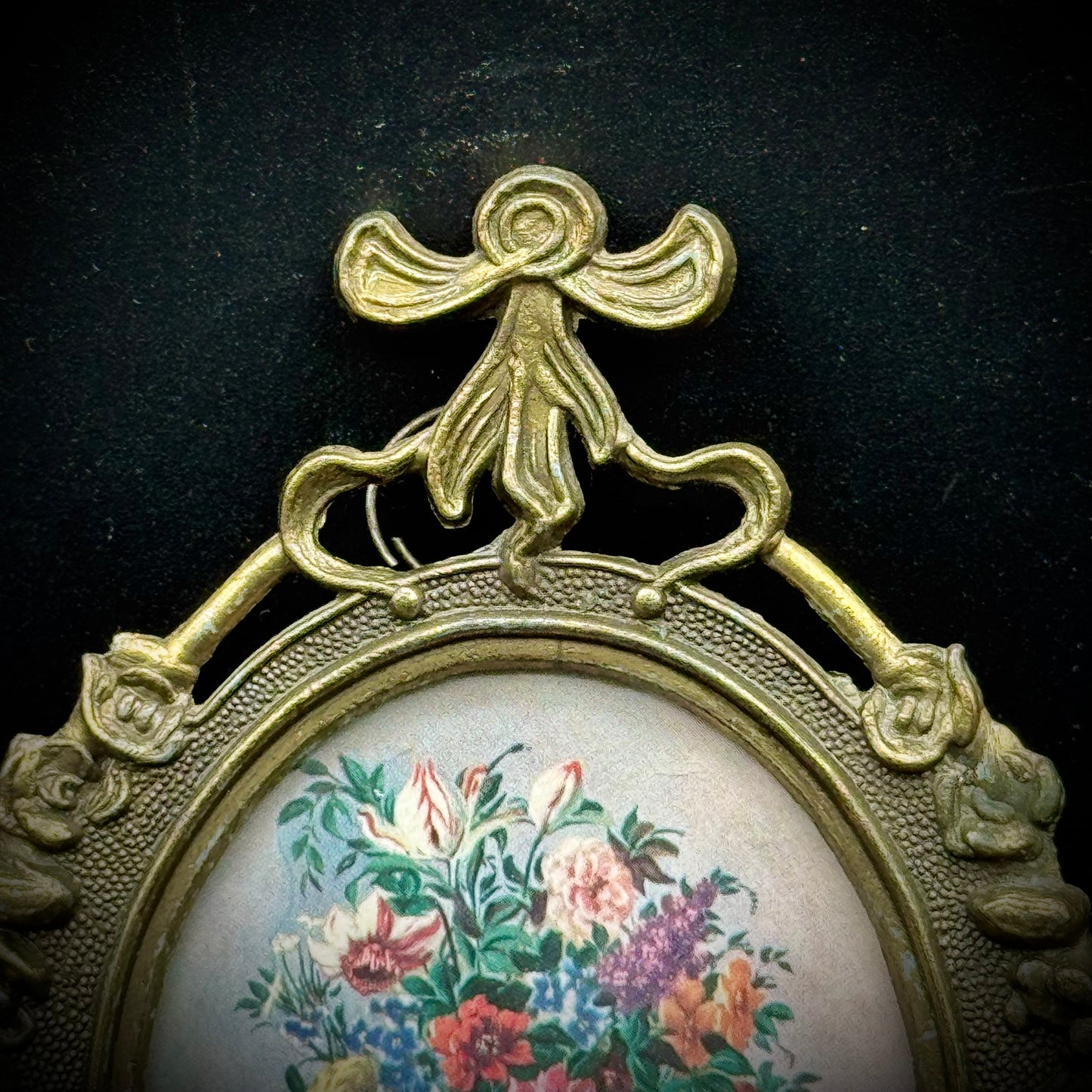 Vintage Ornate Metal Framed Flower Print - Made in Italy