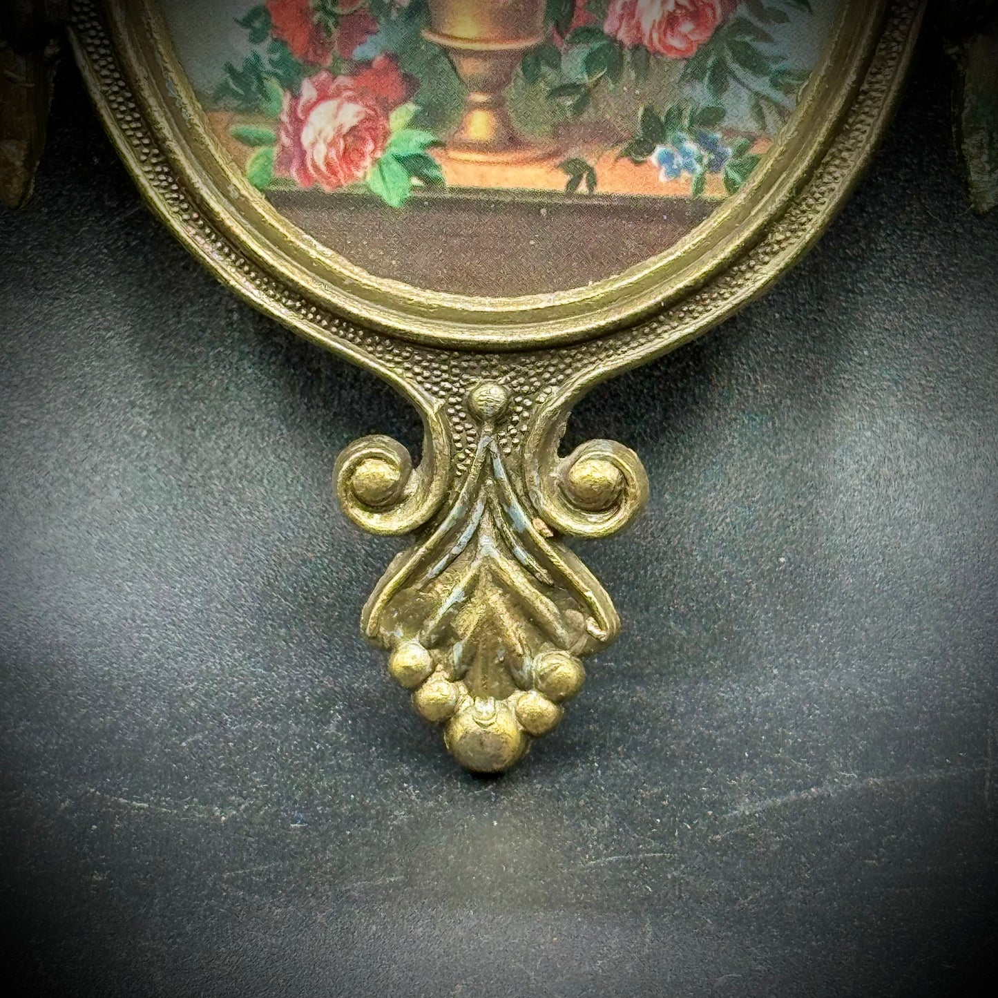 Vintage Ornate Metal Framed Flower Print - Made in Italy