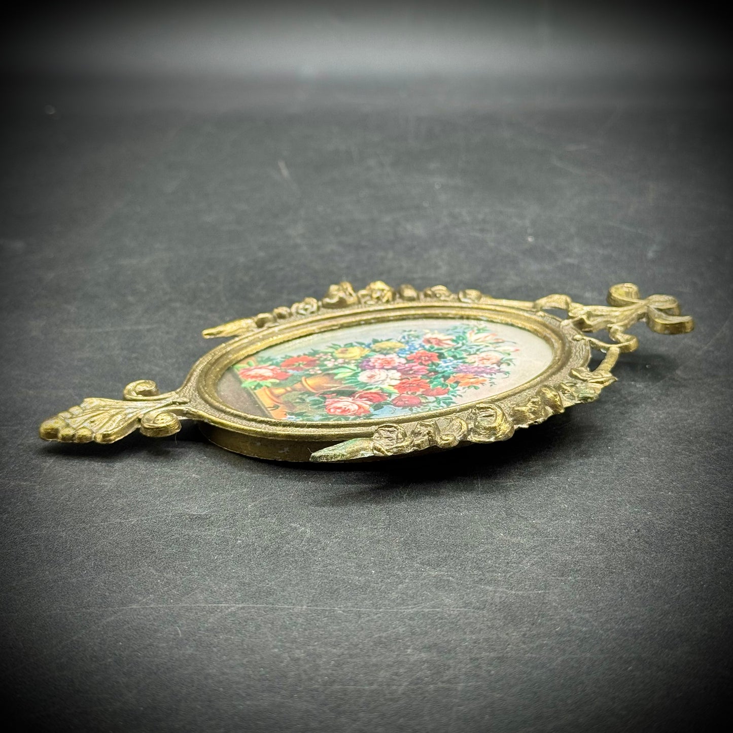 Vintage Ornate Metal Framed Flower Print - Made in Italy