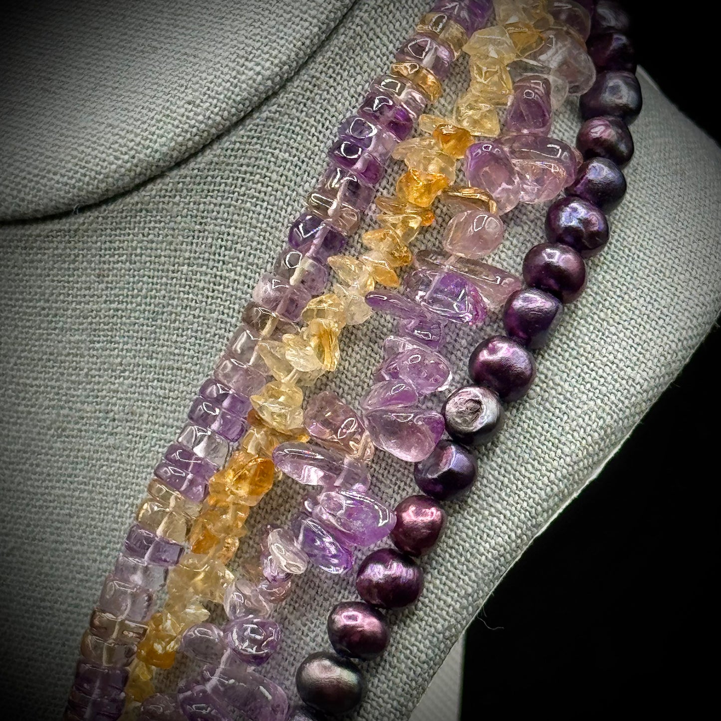 Stunning Multi-Strand Gemstone Necklace with Sterling Silver, Amethyst, Pearls, Citrine & Ametrine