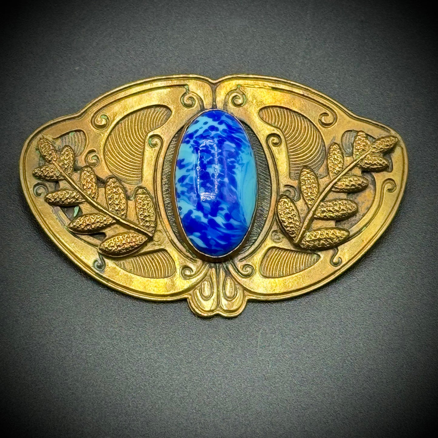 Victorian/Art Nouveau Sash Brooch with Blue Czech Glass