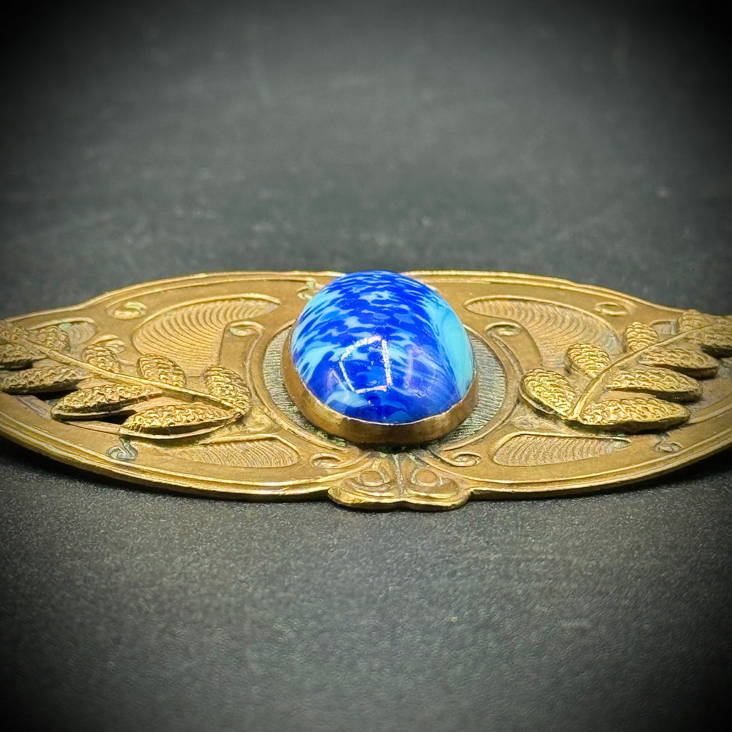 Victorian/Art Nouveau Sash Brooch with Blue Czech Glass