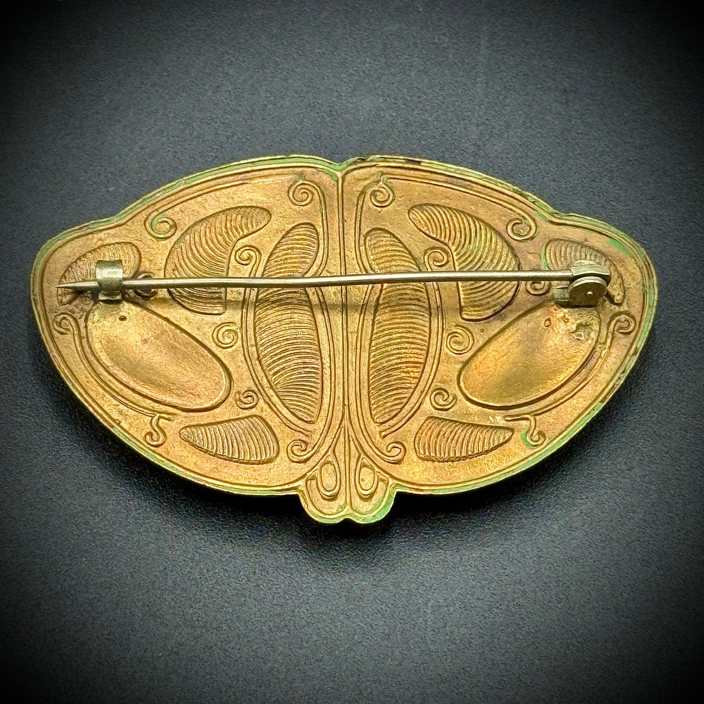 Victorian/Art Nouveau Sash Brooch with Blue Czech Glass