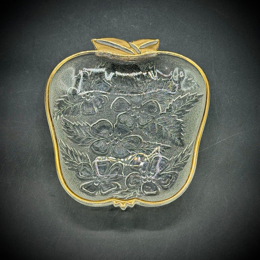 Gold Tone Trim and Glass Apple Candy/Nut Dish