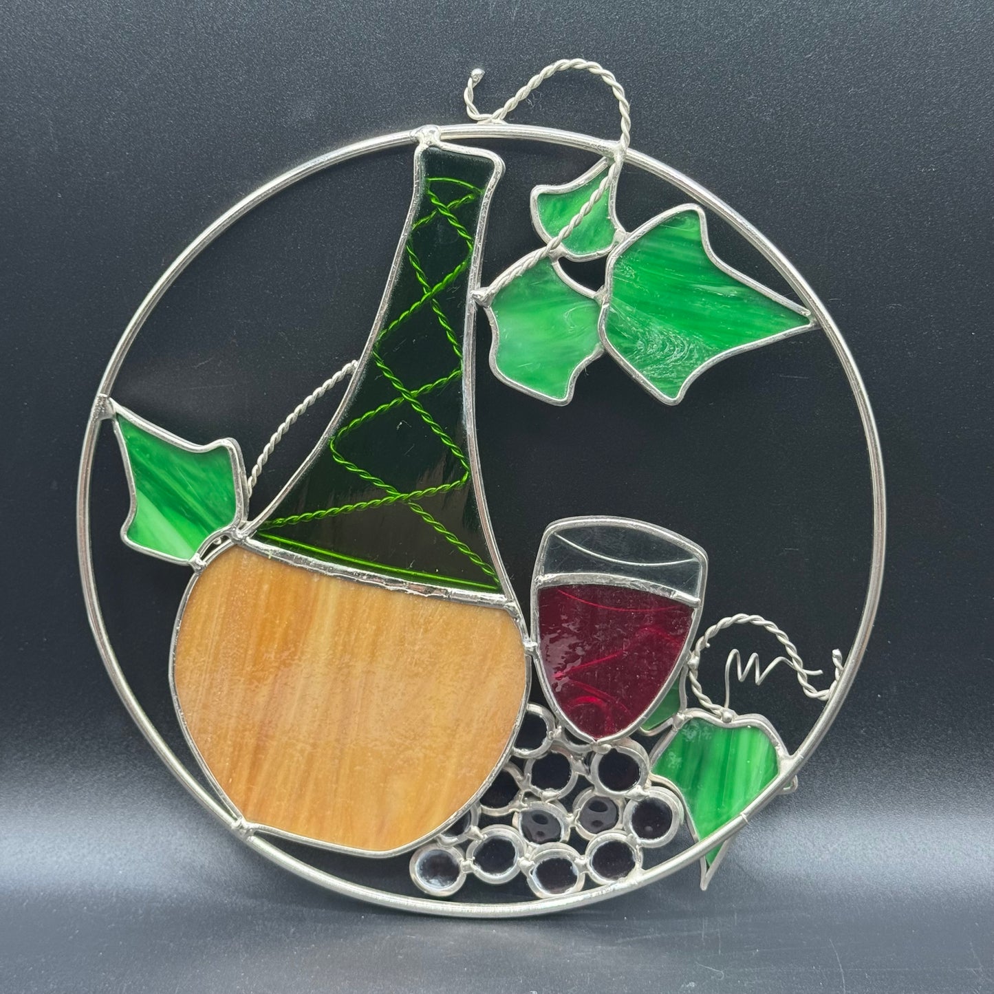 Wine & Grape Stained Glass Sun Catcher - Creative Glass by Diane